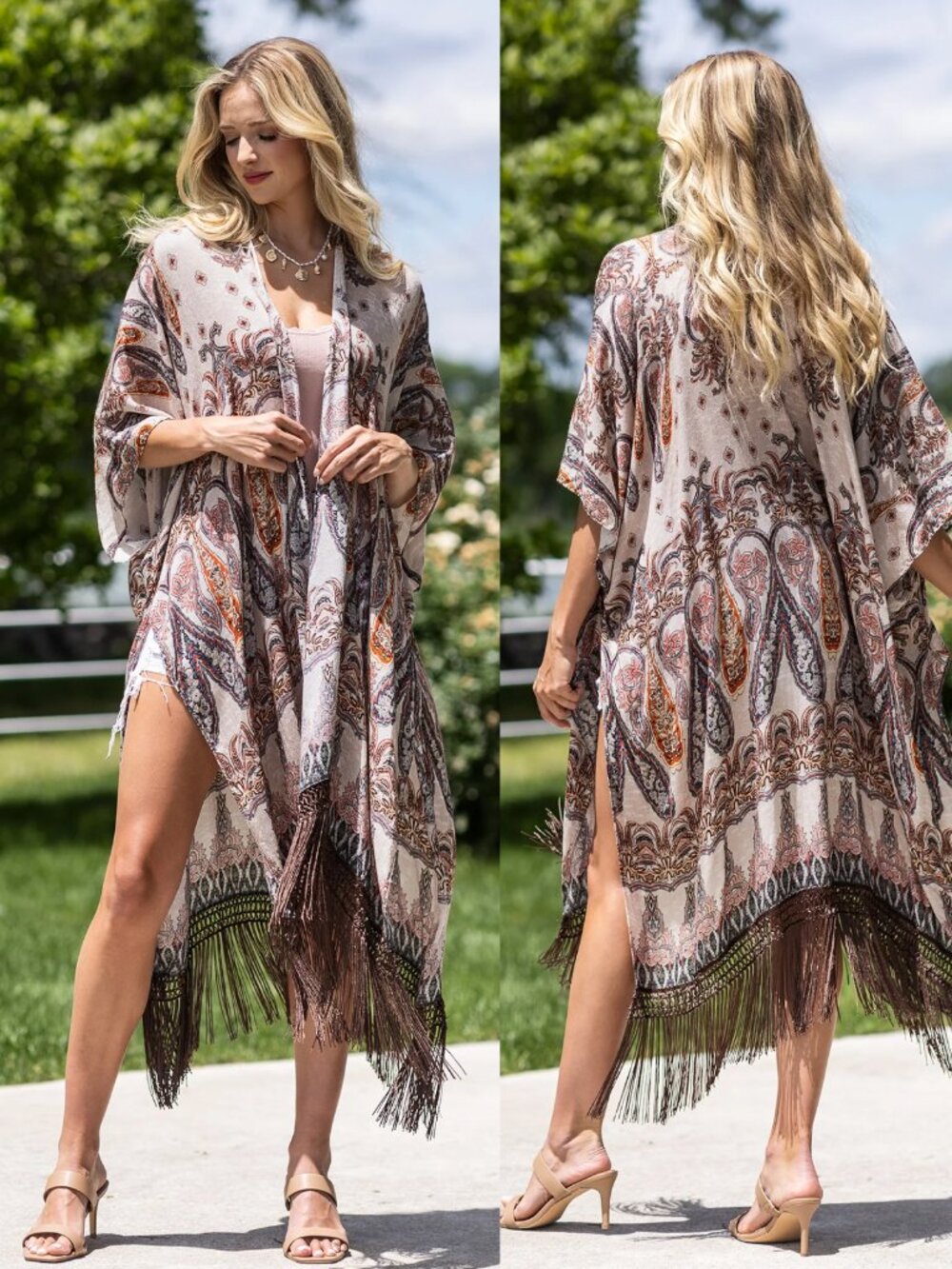 Marionette Moroccan Kimono Paisley Jacquard Boho Lightweight Duster Wrap